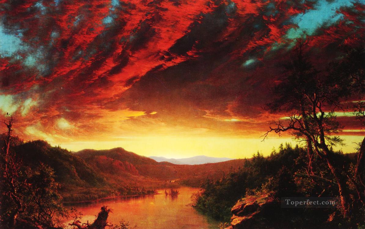 荒野の夕暮れの風景 ハドソン川のフレデリック・エドウィン教会油絵